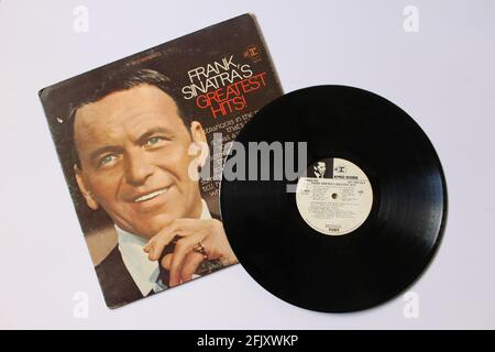 Jazz et musicien à écoute facile, Frank Sinatra album de musique sur vinyle disque LP. Intitulé: Les plus grands succès de Frank Sinatra Banque D'Images