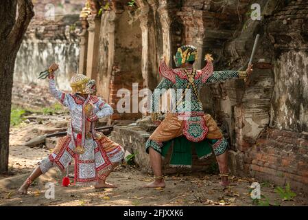 Art Khon de la culture Thaïlande danse dans l'histoire de Ramayana masquée. Banque D'Images