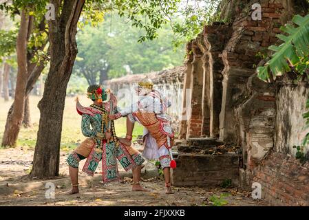 Art Khon de la culture Thaïlande danse dans l'histoire de Ramayana masquée. Banque D'Images