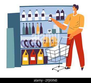 Homme achetant de la nourriture dans un supermarché, un homme shopping Illustration de Vecteur