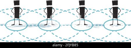 Silhouettes d'un groupe de figures de bâton reliées par des lignes. Représentation d'un réseau ou d'un réseau social. Illustration de Vecteur