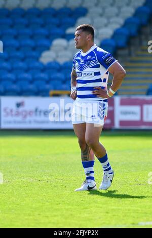 Halifax, Angleterre - le 25 avril 2021 - Adam Tangata de Halifax Panthers pendant le championnat de rugby Betfred Halifax vs Toulouse Olympique XIII au stade Shay, Halifax, Royaume-Uni Banque D'Images