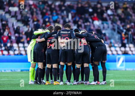 Farum, Danemark. 26 avril 2021. Les joueurs du FC Midtjylland vus dans un caucus lors du match 3F Superliga entre le FC Nordsjaelland et le FC Midtjylland à droite de Dream Park à Farum. (Crédit photo : Gonzales photo/Alamy Live News Banque D'Images