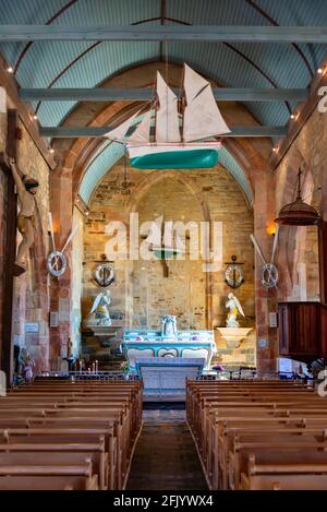 Intérieur de la Chapelle notre Dame de Rocamadour à Camaret sur mer, Finistère, Bretagne France Banque D'Images