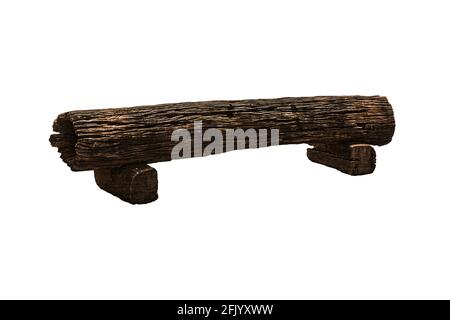long banc en bois sur fond blanc. Banque D'Images