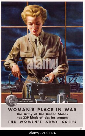 Women's Army corps (WAC), place de la femme dans la guerre, réparation radio, américain, affiche de travail de guerre de femme de la Seconde Guerre mondiale, 1941-1945 Banque D'Images