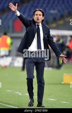 Rome, Italie. 26 avril 2021. Simone Inzaghi entraîneur de SS Lazio réagit pendant la série UN match de football entre SS Lazio et AC Milan au stade Olimpico à Rome (Italie), le 26 avril 2021. Photo Antonietta Baldassarre/Insidefoto Credit: Insidefoto srl/Alay Live News Banque D'Images