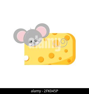 Souris mignonne en dehors du trou dans le vecteur de fromage Illustration de Vecteur