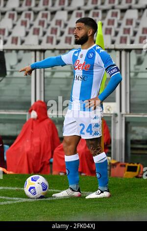 Turin, Italie. 26 avril 2021. Lorenzo Insigne (24) de la SSC Napoli vu pendant la Seria UN match entre le FC de Turin et la SSC Napoli au Stadio Grande Torino à Turin, Italie. (Crédit photo : Gonzales photo/Alamy Live News Banque D'Images