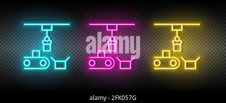robot articulé, ensemble d'icônes néon de robot de convoyeur Illustration de Vecteur
