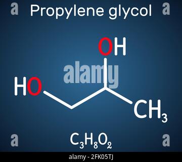 Molécule de propylène glycol (1,2-propanediol, propane-1,2-diol). Il s'agit du propanediol, de l'humectant, de l'antigel, de l'additif alimentaire E1520. Produit chimique structurel Illustration de Vecteur