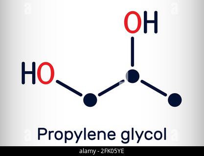 Molécule de propylène glycol (1,2-propanediol, propane-1,2-diol). Il s'agit du propanediol, de l'humectant, de l'antigel, de l'additif alimentaire E1520. Produit chimique squelettique Illustration de Vecteur