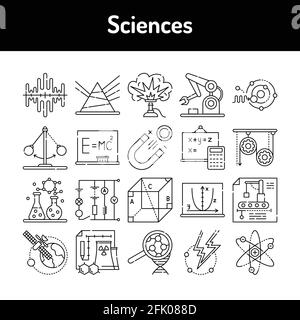 Jeu d'icônes de ligne de couleur Sciences. Affiche une page Web, une application mobile, un bouton, un logo. Contour modifiable. Illustration de Vecteur