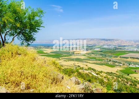 Vue sur la mer de Galilée et la vallée du Bas Jourdain. Nord d'Israël Banque D'Images