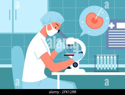 Les scientifiques font de la recherche et étudient en laboratoire scientifique, en travaillant avec un microscope de laboratoire Illustration de Vecteur