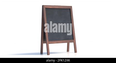 Tableau de menu vide, stand vierge pour sandwich de rue, panneau noir de trottoir isolé sur fond blanc. Tableaux de surveillance avec cadres en bois pour la publicité de restaurants, Banque D'Images