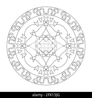 Page de coloriage Mandala. Arrière-plan abstrait avec coeurs. Art thérapie. Anti-stress. Illustration vectorielle noir et blanc. Illustration de Vecteur