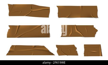 Ruban adhésif. Bandes autocollant, morceaux scotch. Isoformes réalistes et dorées. Illustration vectorielle de l'ancien emballage Illustration de Vecteur