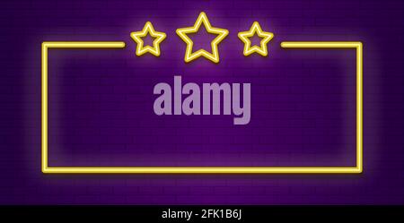 Cadre en forme d'étoiles fluo. Bannière lumineuse couleur transparente gagnante. Effet de lumière, signe de vecteur de lueur fluorescent Illustration de Vecteur