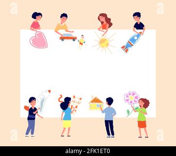 Bannière de peinture pour enfants. Les enfants dessinant sur le mur. École maternelle créative, affiche de peinture pour les tout-petits. Illustration vectorielle de papier avec images enfants Illustration de Vecteur