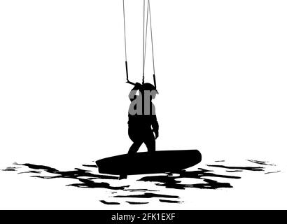 Silhouette Kiteboarder en noir sur fond blanc, illustration vectorielle Illustration de Vecteur