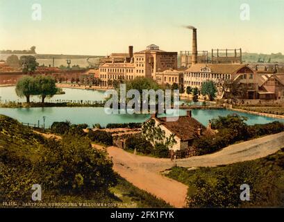 Usine de médecine Burroughs et Wellcome à Dartford, Kent vers 1890-1900 Banque D'Images