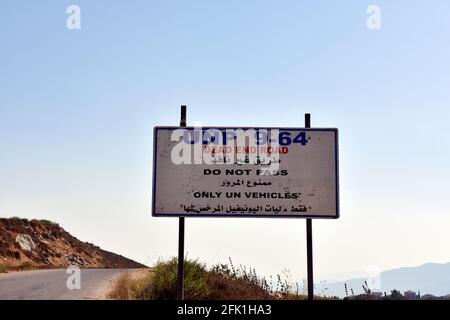 Un panneau de non-entrée de la FINUL, sud du Liban. Banque D'Images