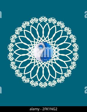 Le fond spirituel de la méditation avec le symbole yin yang et le mandala isolé en arrière-plan couleur Banque D'Images