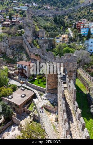 Vue depuis le château d'Alanya, qui est un château médiéval dans la ville d'Alanya, Antalya, Turquie, au sud de la Turquie, le 3 avril 2021. Banque D'Images