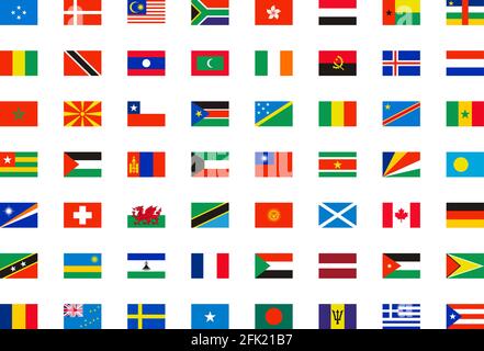 Drapeaux du monde. Les symboles de tous les pays du monde cartographier la collection de vecteurs de noms indépendants Illustration de Vecteur