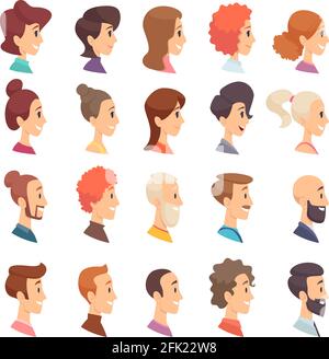 Profil avatars. Personnes hommes et femmes différents âges personnes âgées tête barbu sourire filles et gars personnages vectoriels Illustration de Vecteur