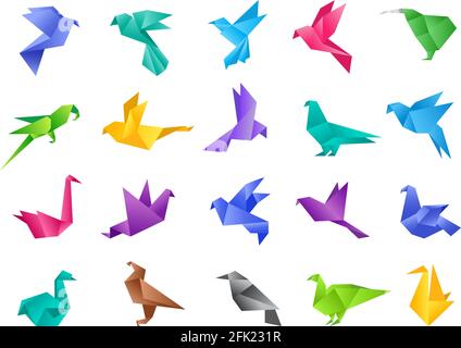 Oiseaux d'origami. Formes abstraites géométriques stylisées de colombes polygonales provenant d'animaux vectoriels en papier propre isolés Illustration de Vecteur