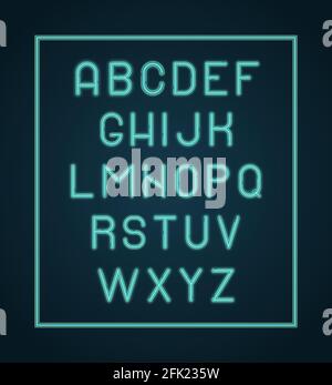 Alphabet néon. Lettres d'éclairage police de caractères phosphorescents caractères vectoriels Illustration de Vecteur