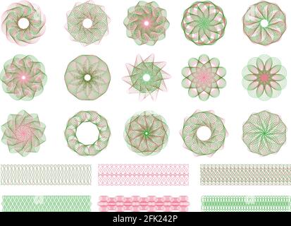Collection guilloche. Gravure de filigranes de sécurité formes pour documents certificats et billets formes vectorielles symétriques Illustration de Vecteur