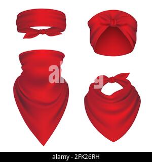 Bandanas réaliste. Bandeaux pour la tête pour les cyclistes port de protection foulard pour la tête et le cou maquette vectorielle Illustration de Vecteur