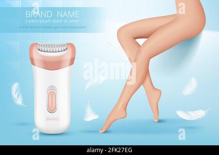 Épilation laser. Femme procédure d'enlèvement de cheveux de jambe saine peau beauté peau vecteur publicitaire poster Illustration de Vecteur