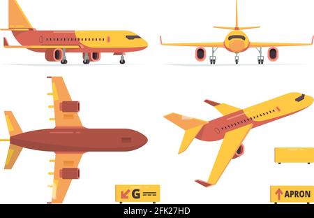Avion à plat. Avions de l'aviation civile différentes vues Fly symboles collection de vecteur Illustration de Vecteur