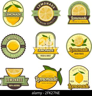 Étiquettes au citron. Badges rétro pour boissons au jus de fruit froid timbres de limonade pour le menu du restaurant ensemble de décoration vectorielle Illustration de Vecteur