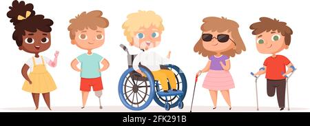 Enfants handicapés. Enfants en fauteuil roulant personnes malsaines personnes handicapées vecteur Illustration de Vecteur