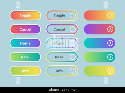 Boutons de dégradé. Éléments de l'interface utilisateur Web jeu de boutons d'action vectoriels de modèle de couleur Illustration de Vecteur