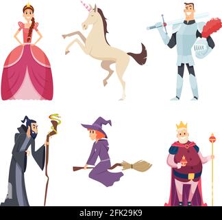 Personnages de contes de fées. Queen Wizard FANTASY mascotte royaume garçons filles animaux vecteur images de dessin animé Illustration de Vecteur