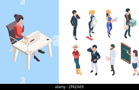 Professions isométriques. 3d people service workers business people hommes femmes illustrations vectorielles Illustration de Vecteur