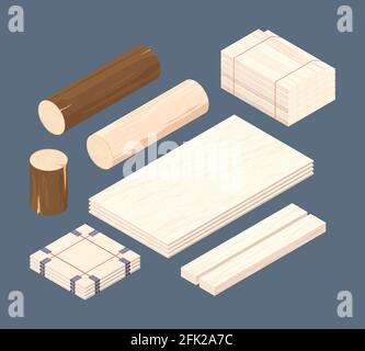 Isométrique en bois. Ensemble de branches de bois empilées pile bois d'œuvre bois d'œuvre images vectorielles Illustration de Vecteur