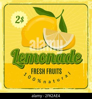 Affiche rétro à la limonade. Brochure marketing écriteau avec jus de citron frais vecteur restaurant marketing design Illustration de Vecteur