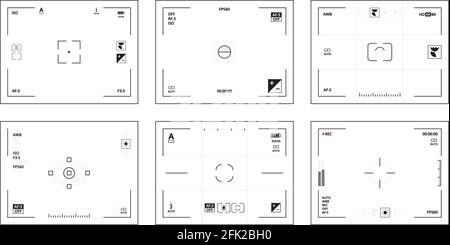 Viseur de l'appareil photo. Modèle d'interface utilisateur DSLR avec pictogrammes collection de vecteur de vidéos axées sur l'objectif Illustration de Vecteur