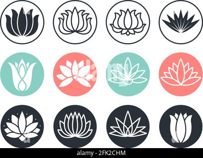 Icône fleurs de Lotus. Abstrait stylisé beauté harmonie plantes vecteur collection symboles Illustration de Vecteur