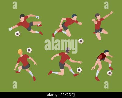 Joueurs de football. Personnages sportifs football joueurs en poses actives gardien de but vecteur isométriques adultes 3d personnes Illustration de Vecteur