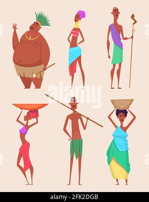 Les peuples africains. Personnages traditionnels authentiques familles pauvres illustrations vectorielles de la diversité africaine Illustration de Vecteur