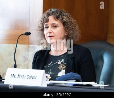 Washington, États-Unis 27 avril 2021. 27 avril 2021 - Washington, DC, États-Unis: Nada Culver, directrice adjointe du Bureau des politiques et des programmes de la gestion des terres, Département de l'intérieur des États-Unis, prenant la parole à l'audience du Comité sénatorial de l'énergie et des ressources naturelles. (Photo de Michael Brochstein/Sipa USA) crédit: SIPA USA/Alay Live News Banque D'Images