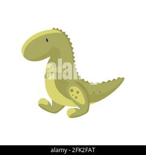 Illustration plate à motif dinosaure de bébé mignon isolée sur fond blanc. Green dino, tyrannosaurus préhistorique pour la conception de jouets pour bébés. Concept d'icône ou de symbole de monstre animal sauvage antique. Illustration de Vecteur
